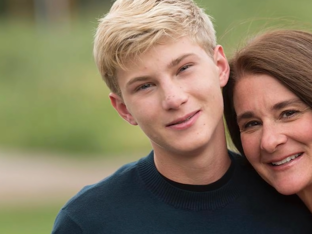 Rory John Gates in dark blue T-shirt with his mother Melinda Gates