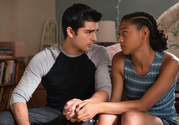 Sierra Capri and Diego Tinoco in the set of On My Block