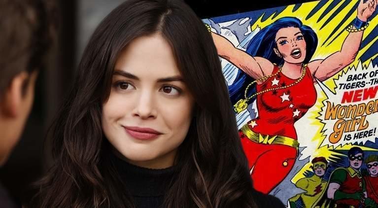 Conor Leslie beside the comic version of her character, Wonder Girl