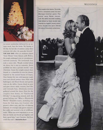 Christine Baumgartner And Kevin Costner wedding dance featured in a magazine