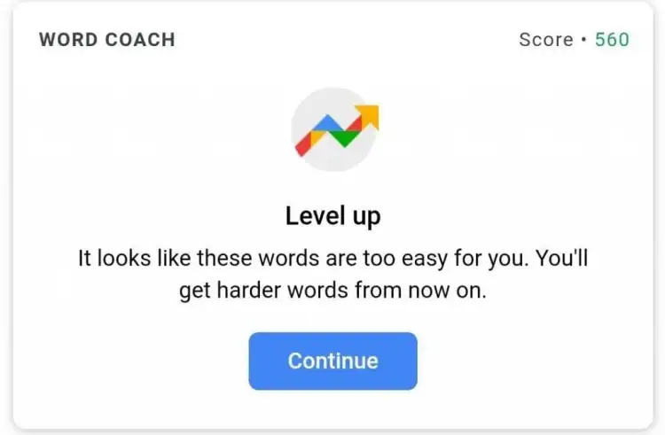 Google word coach german Level Up result with 560 score
