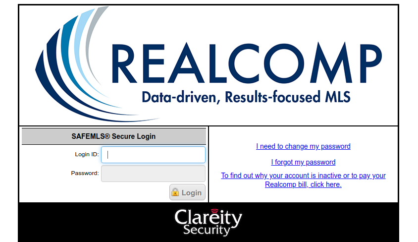 Screenshot of the realcomponline login interface