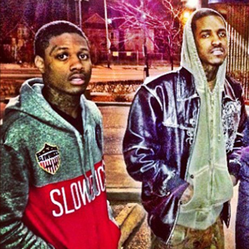 Lil Durk and Lil Reese together wearing sweatshirts with hoodies