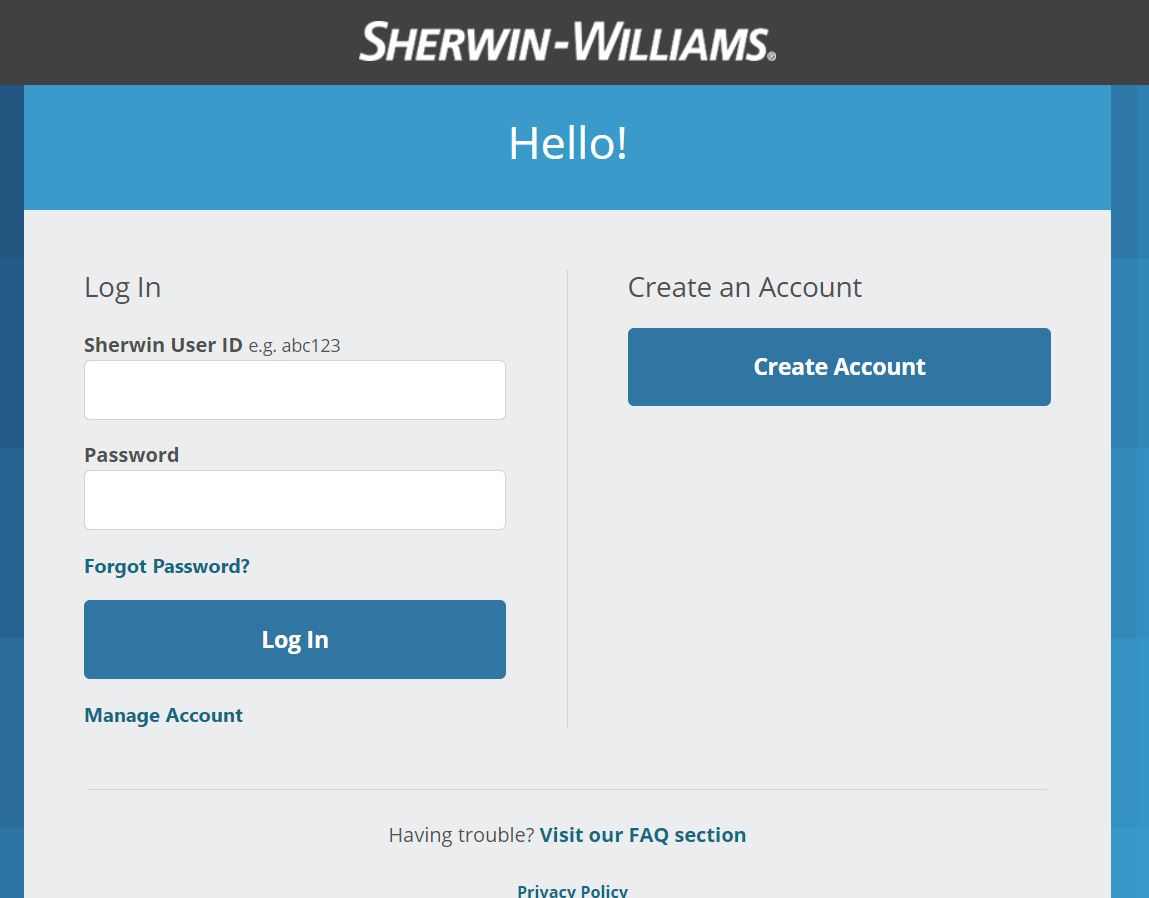 Mysherwin portal home page showing the Log In and Create account interface
