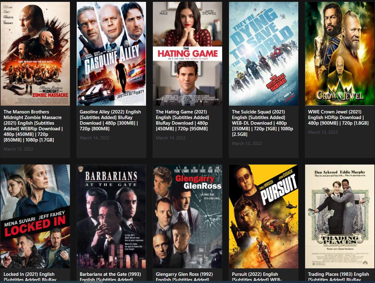 Hdmoviehub.In webpage shows some featured and trending English movies