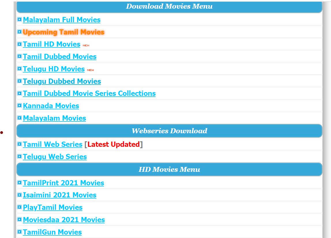 Tamilplay telugu website shows categories like Download Movies Menu, Webseries Download, and HD Movies Menu