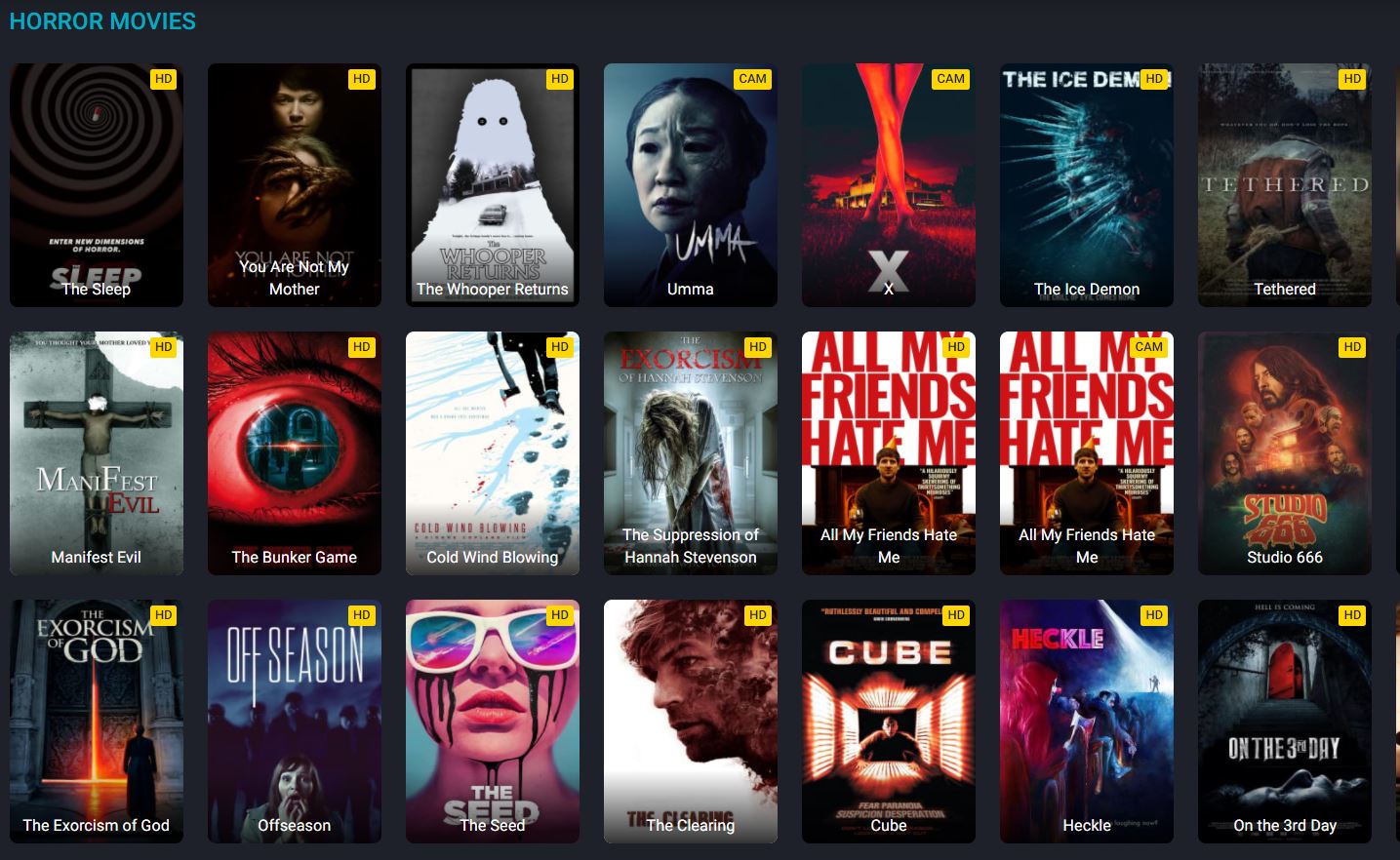 Screenshot of the horror movies collection on fmovies website