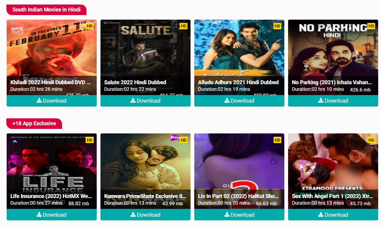 Screenshot of trending South Indian Movies in Hindi on filmyhit.in line