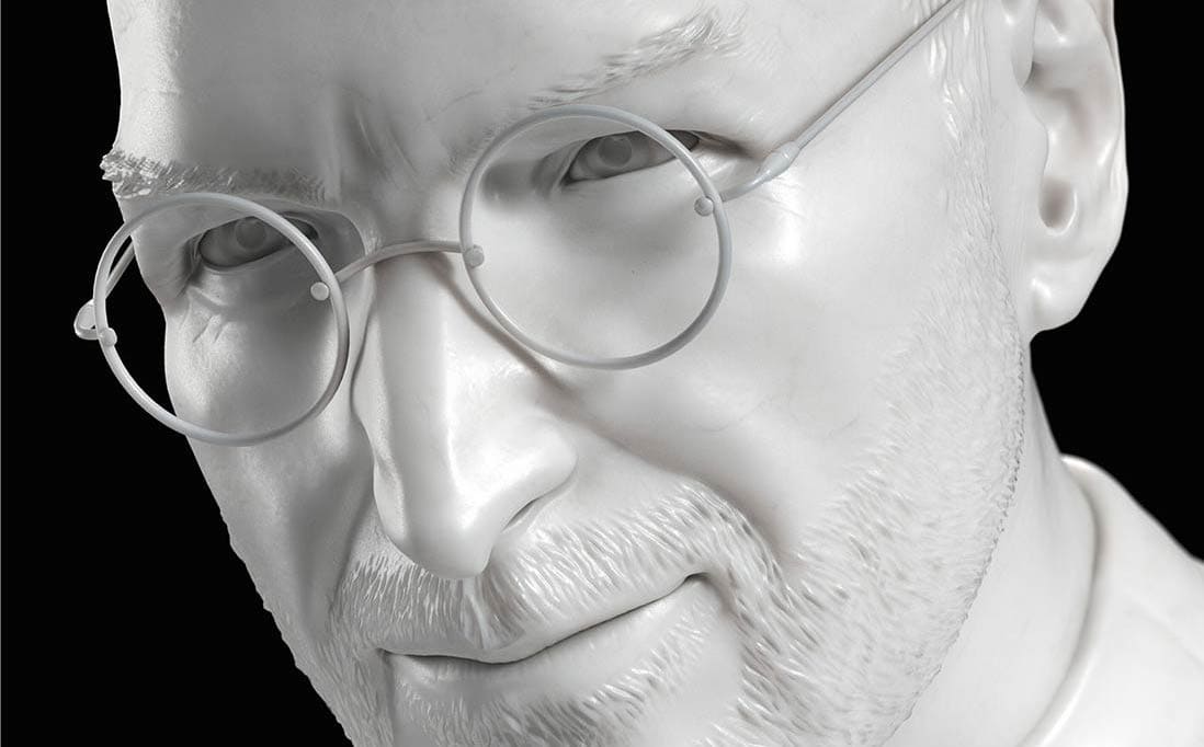 3D white colored sculputure of Steve Jobs