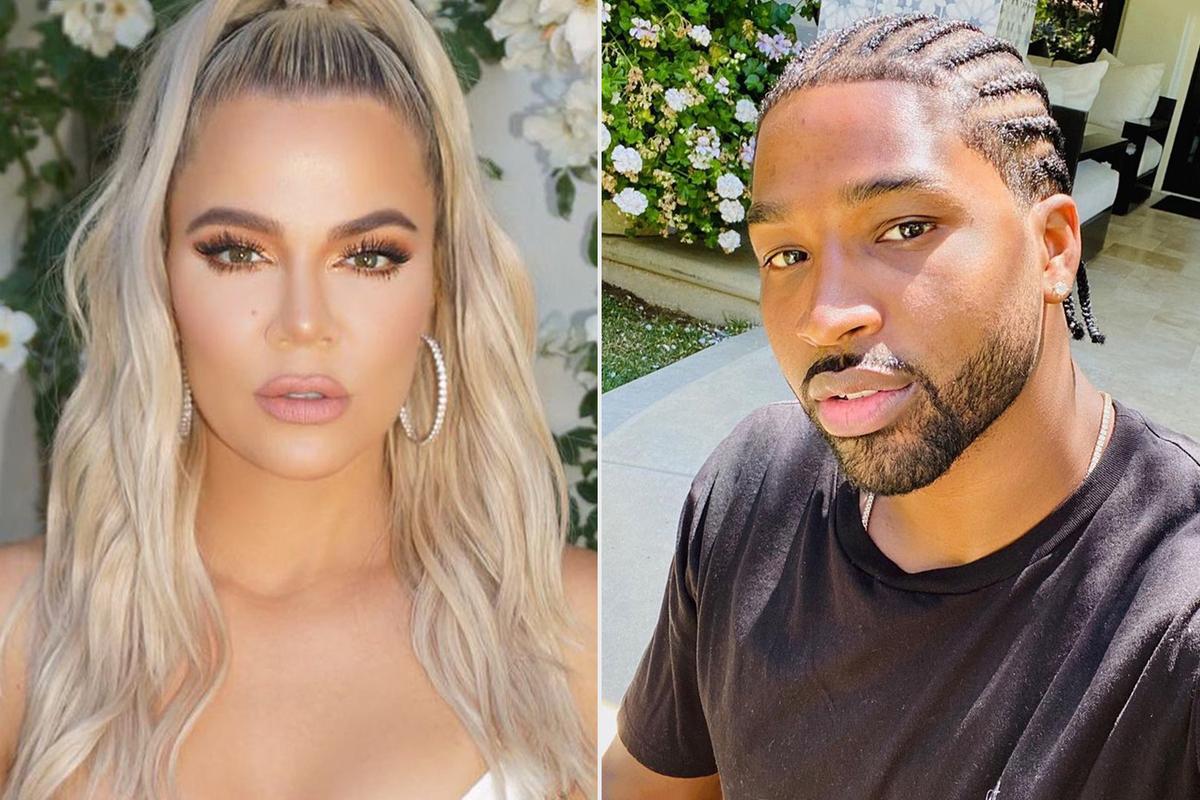 Khloe Kardashian in the left and tristan thompson wearing black in the right