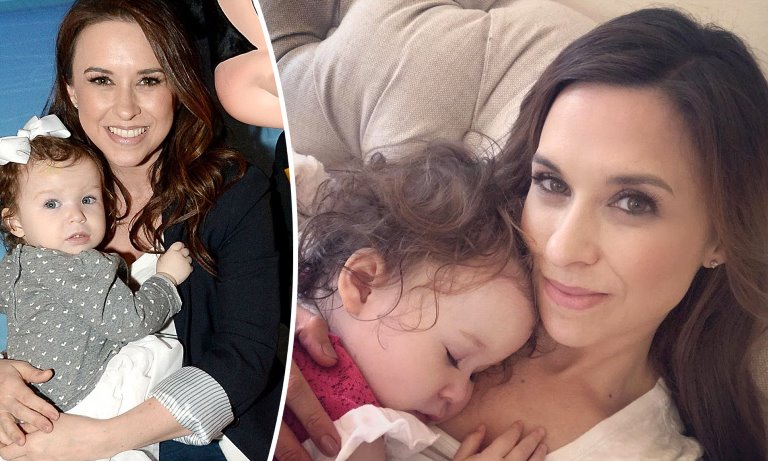 Lacey Chabert holding her daughter; Lacey's dayghter sleeping