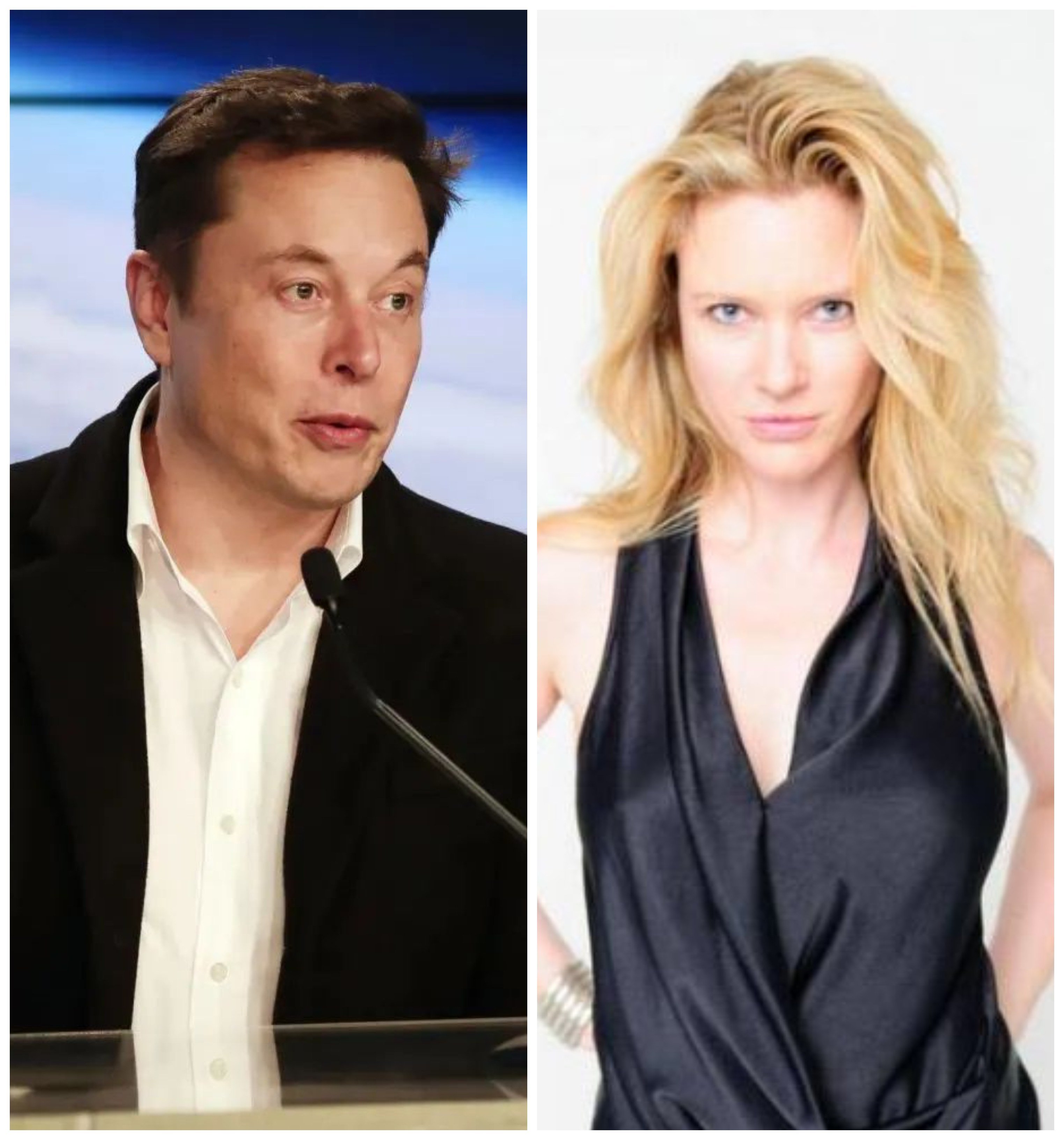 Elon Musk giving a speech; Justine Musk wearing a black dress