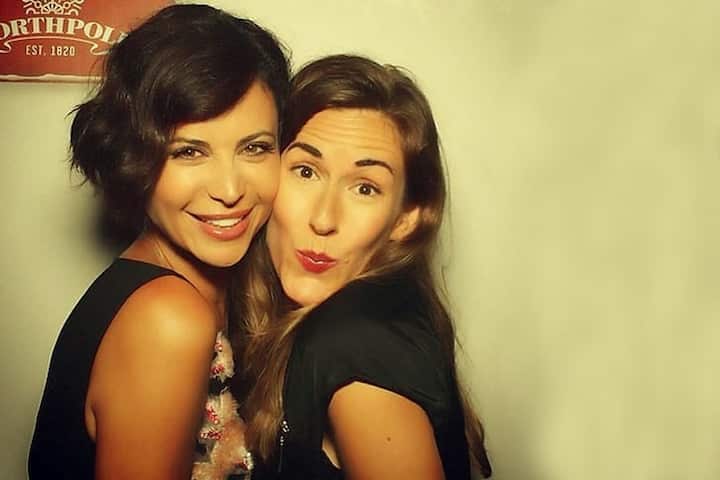 Brooke Daniells doing a wacky pose with her partner on the left Catherine Bell