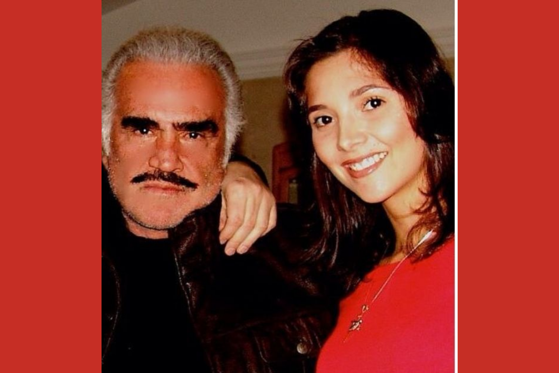 Alejandra Fernández wearing a red shirt with her late father Vicente Fernández