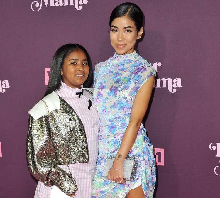 Namiko Love Browner with her mother Jhene Aiko wearing modern Japanese dresses