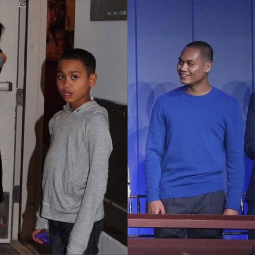 Young Ibrahim Chappelle wearing gray hoodie and adult Ibrahim Chappelle wearing blue long sleeves