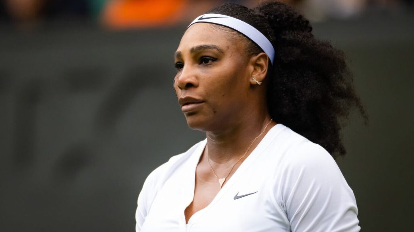 Serena Williams wearing a white top