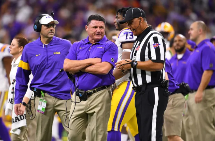 Ed Orgeron Talking With Referee