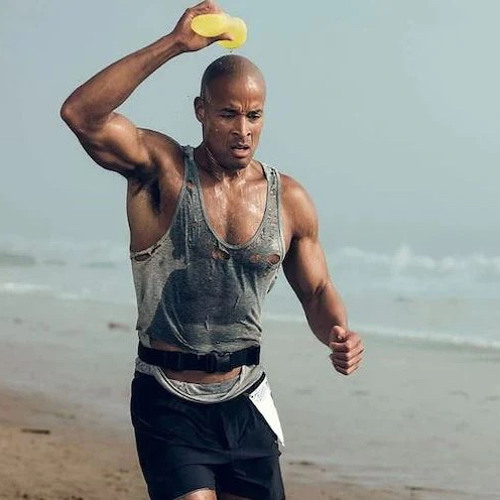 David Goggins sprinkled with water